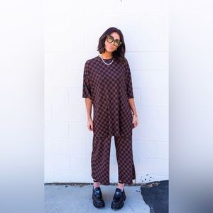 LALA checkered ribbed playsuit